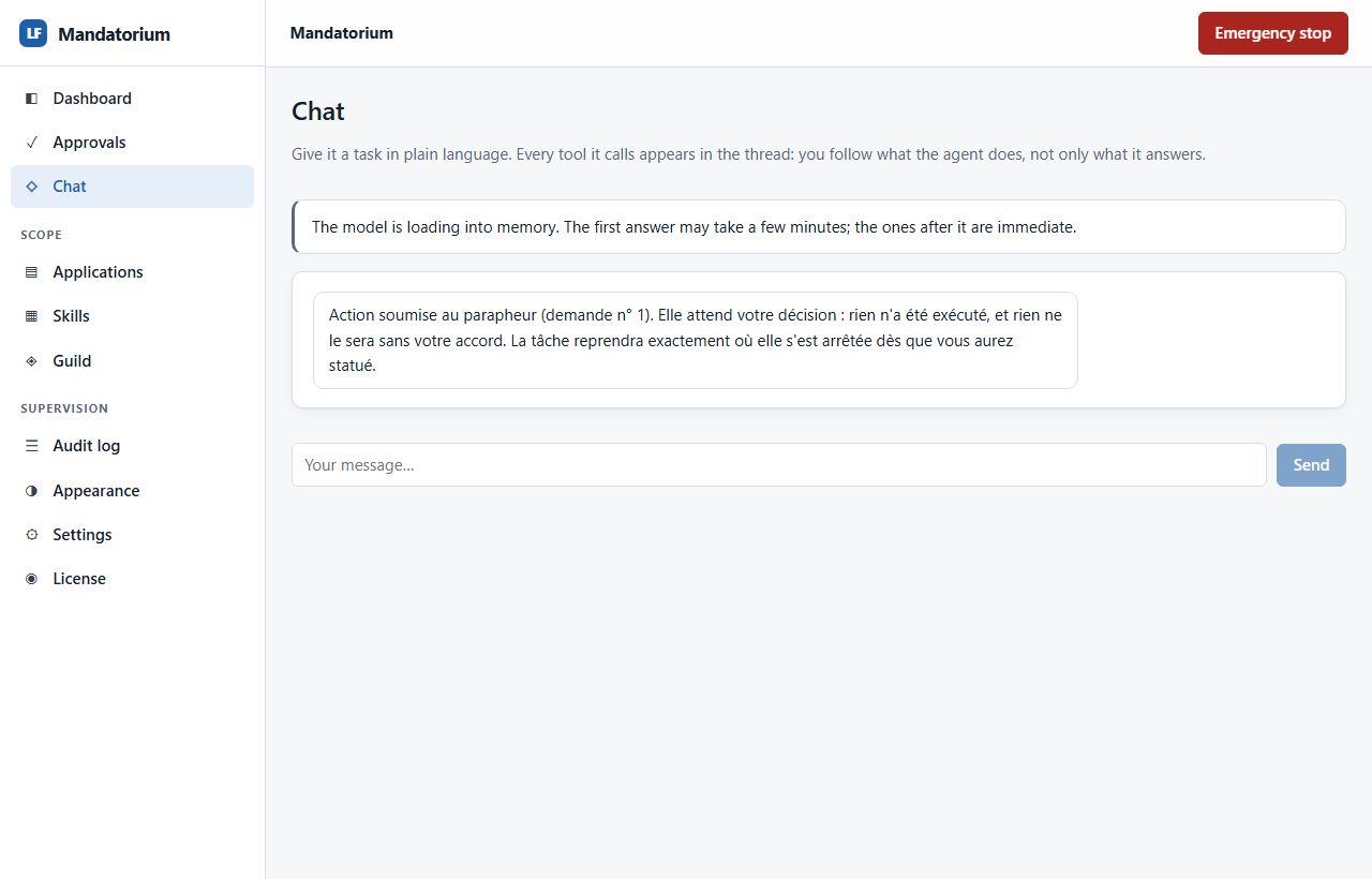 Screenshot: Mandatorium carrying out the request inside the business application